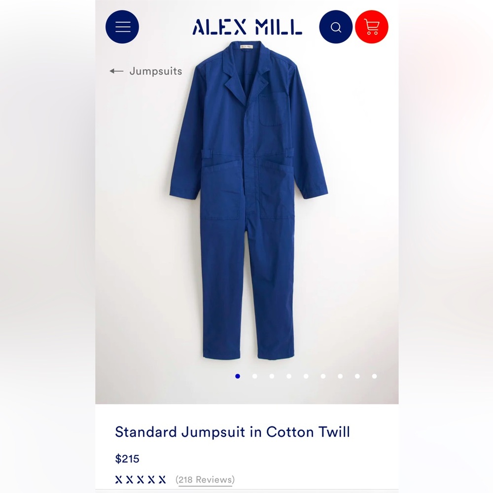 Alex Mill, Standard Jumpsuit in Cotton Twill, Blue, Button down, Small